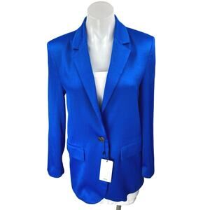 NEW MNG Mango Women's Blue Silk Satin Long Sleeve Blazer Coat Jacket Size XS